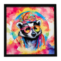 Hippie Animal Badger Framed Metal Print Bathroom, Kitchen, Office, Home Decor Wall Art Ready to Hang, Square, 8X8