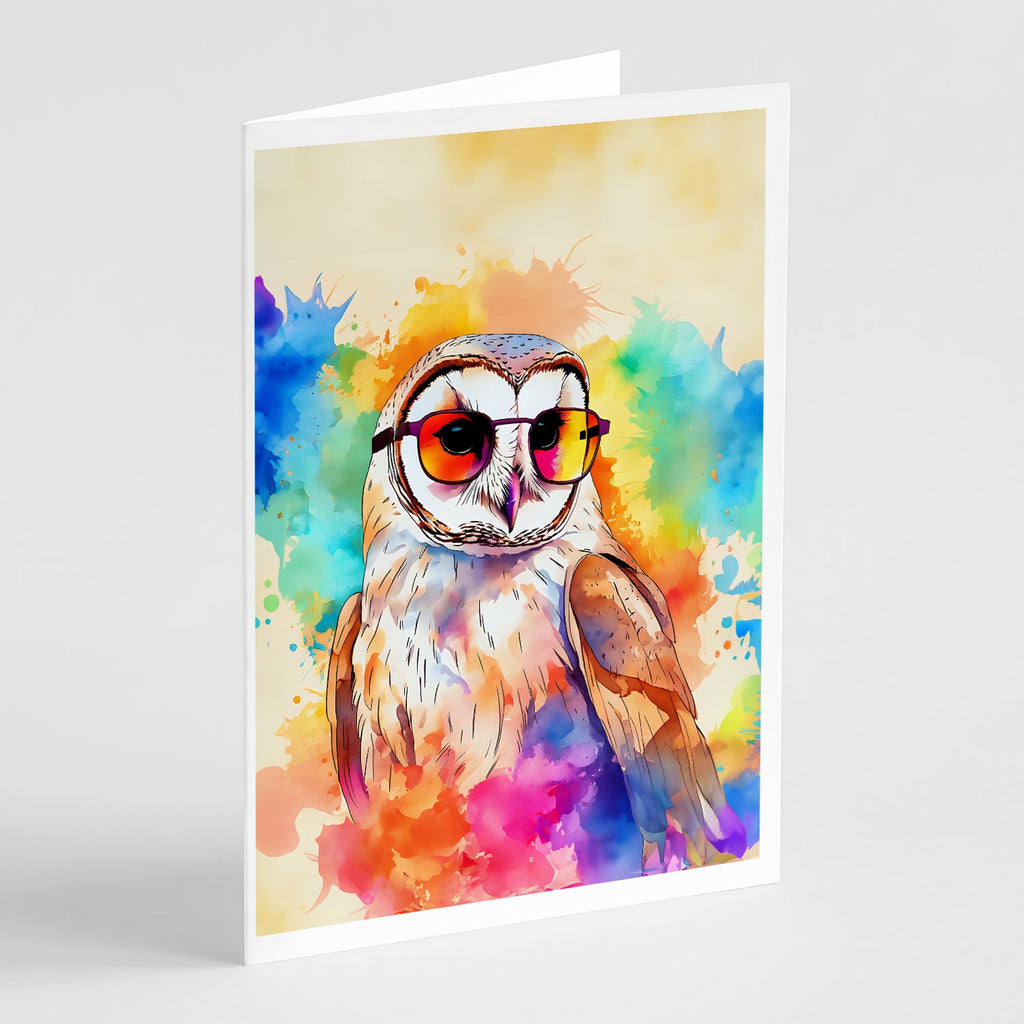 Hippie Animal Barn Owl Greeting Cards Pack of 8 Blank Cards with Envelopes Whimsical A7 Size 5x7