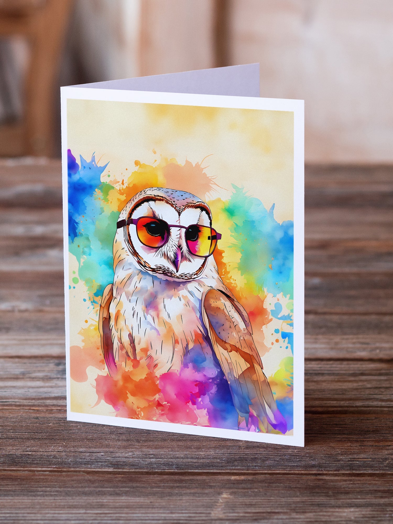 Hippie Animal Barn Owl Greeting Cards Pack of 8 Blank Cards with Envelopes Whimsical A7 Size 5x7