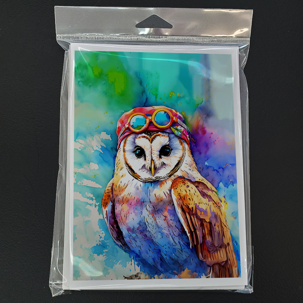 Hippie Animal Barn Owl Greeting Cards Pack of 8 Blank Cards with Envelopes Whimsical A7 Size 5x7