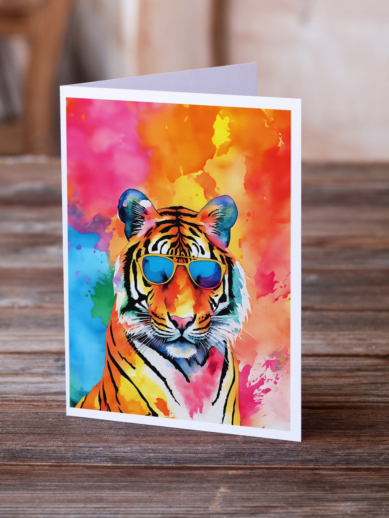 Hippie Animal Bengal Tiger Greeting Cards Pack of 8 Blank Cards with Envelopes Whimsical A7 Size 5x7