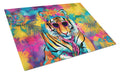 Hippie Animal Bengal Tiger Cutting Board Tempered Glass Kitchen Cutting Surface, Heat Resistant Chopping, Non-Slip Feet, Food Prep & Serving