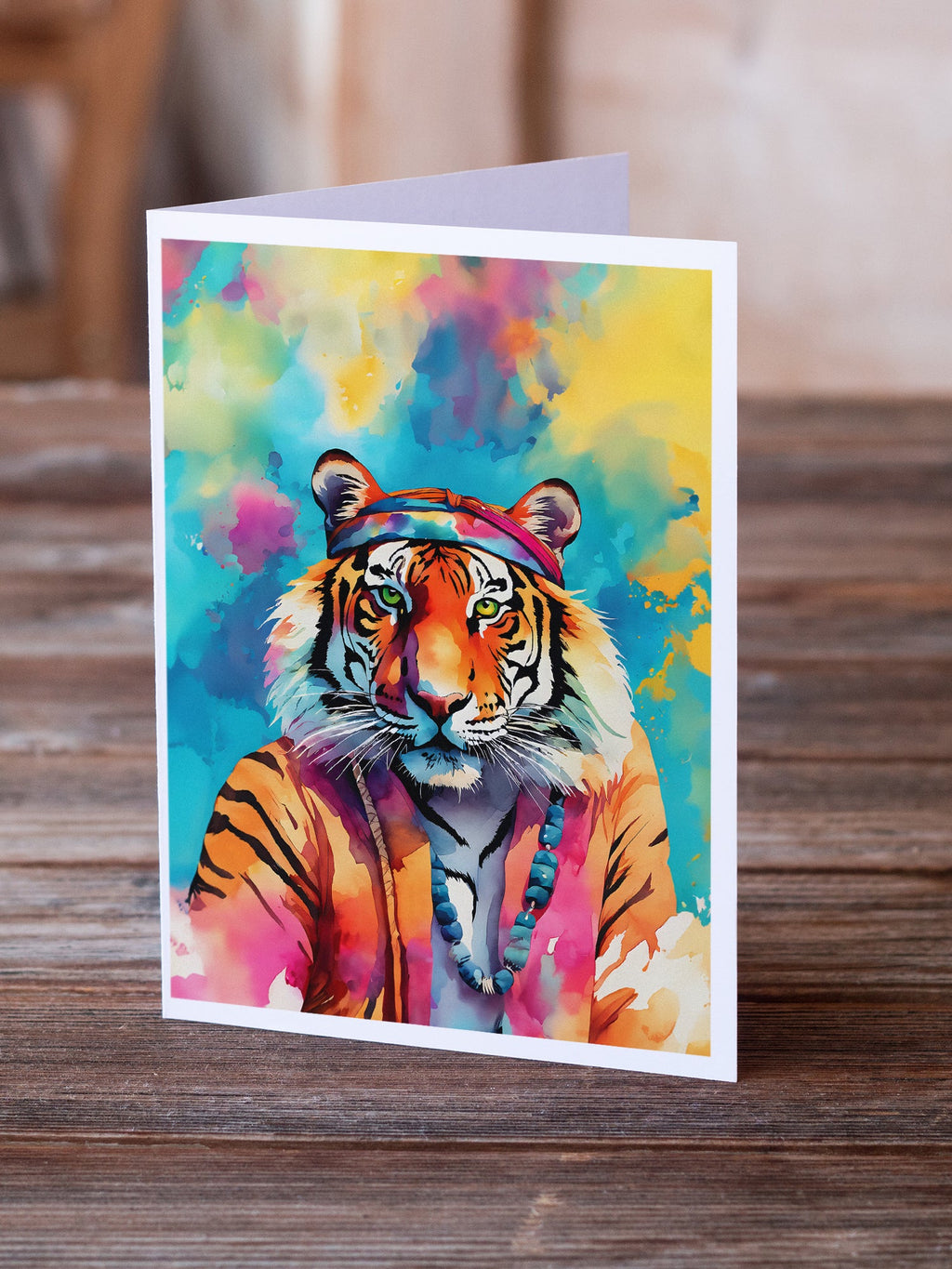 Hippie Animal Bengal Tiger Greeting Cards Pack of 8 Blank Cards with Envelopes Whimsical A7 Size 5x7