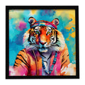 Hippie Animal Bengal Tiger Framed Metal Print Bathroom, Kitchen, Office, Home Decor Wall Art Ready to Hang, Square, 8X8