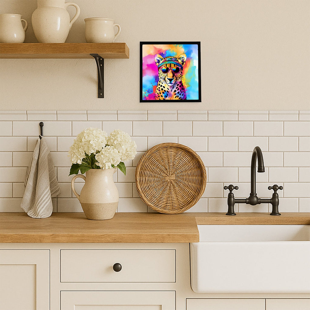 Hippie Animal Cheetah Framed Metal Print Bathroom, Kitchen, Office, Home Decor Wall Art Ready to Hang, Square, 8X8