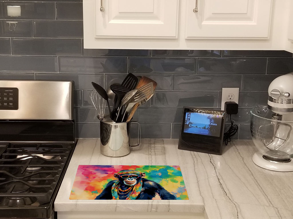 Hippie Animal Chimpanzee Cutting Board Tempered Glass Kitchen Cutting Surface, Heat Resistant Chopping, Non-Slip Feet, Food Prep & Serving