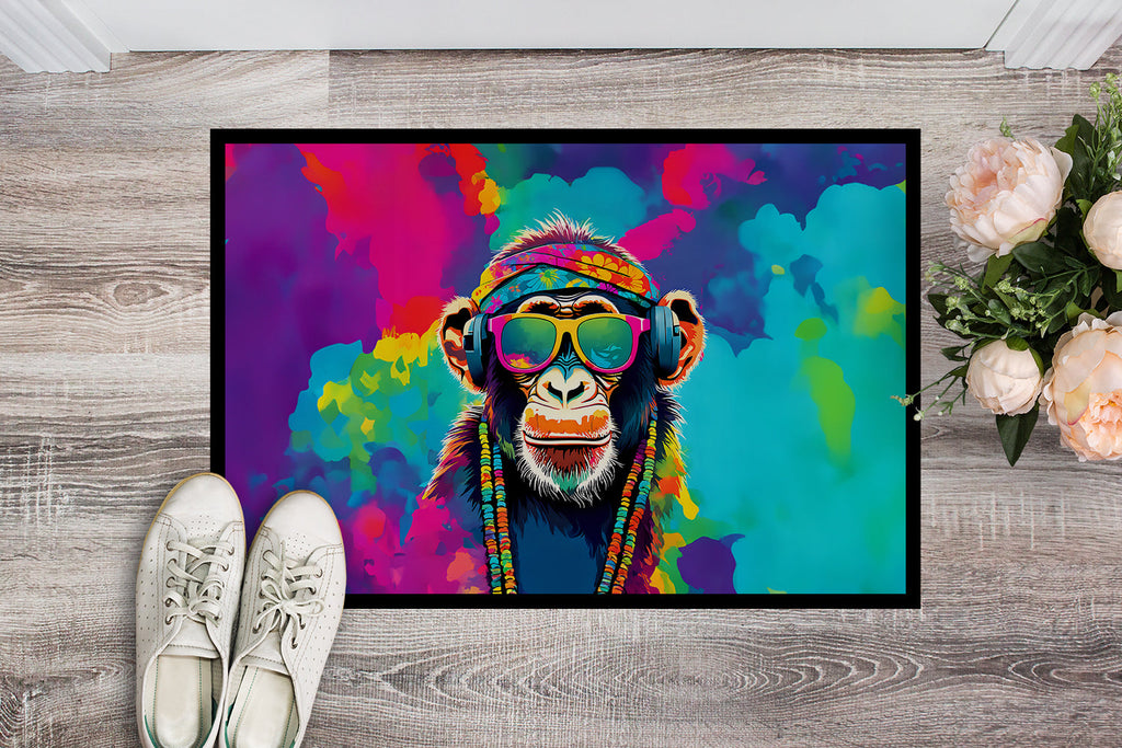 Hippie Animal Chimpanzee Doormat Indoor Outdoor 18H X 27W Front Door Mat Rugs for Entryway, Non Slip Washable