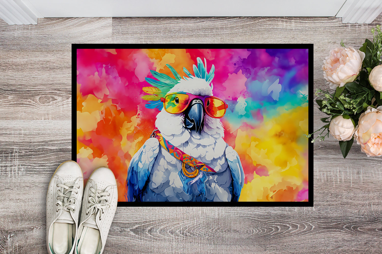 Hippie Animal Cockatoo Doormat Indoor Outdoor 24H X 36W Front Door Mat Rugs for Entryway, Non Slip Washable Low Pile,
