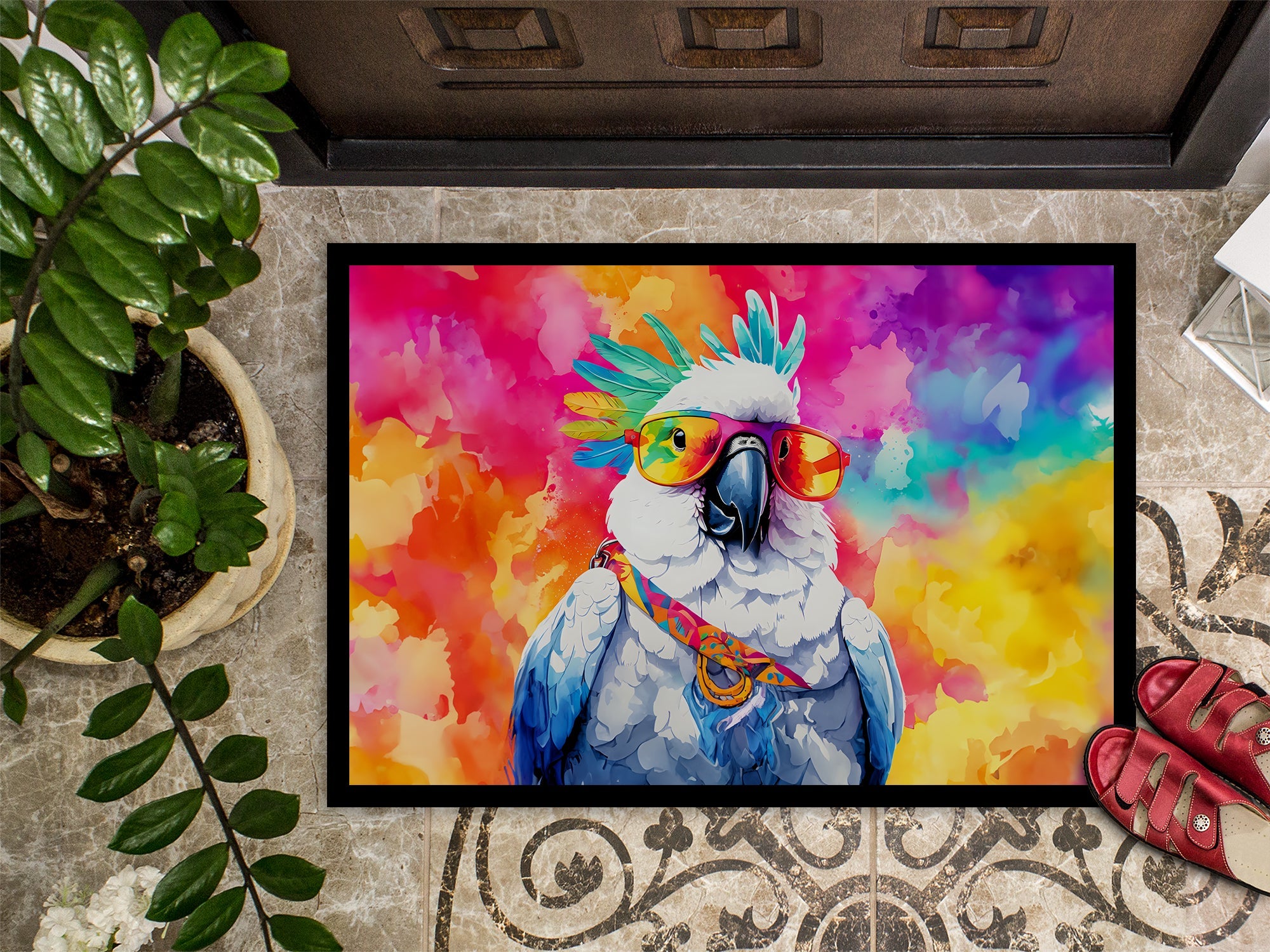 Hippie Animal Cockatoo Doormat Indoor Outdoor 24H X 36W Front Door Mat Rugs for Entryway, Non Slip Washable Low Pile,