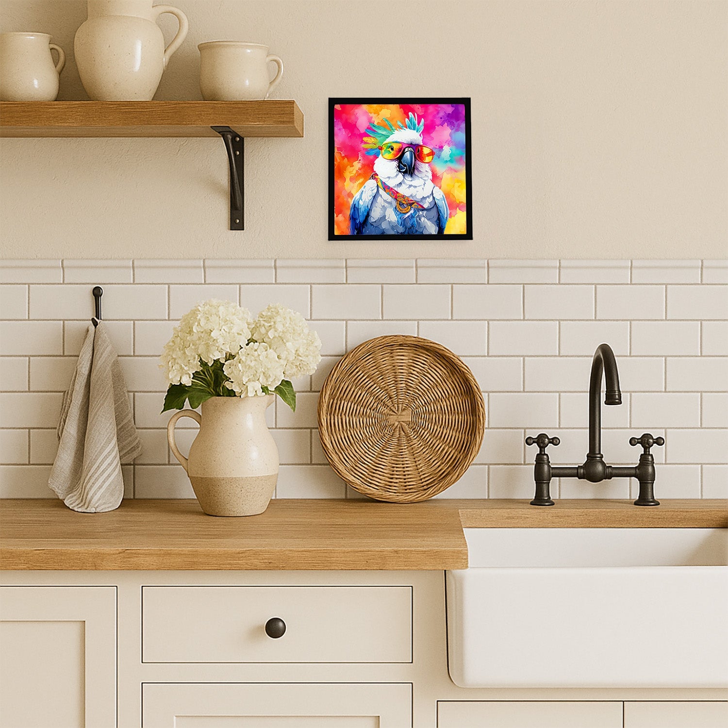Hippie Animal Cockatoo Framed Metal Print Bathroom, Kitchen, Office, Home Decor Wall Art Ready to Hang, Square, 8X8