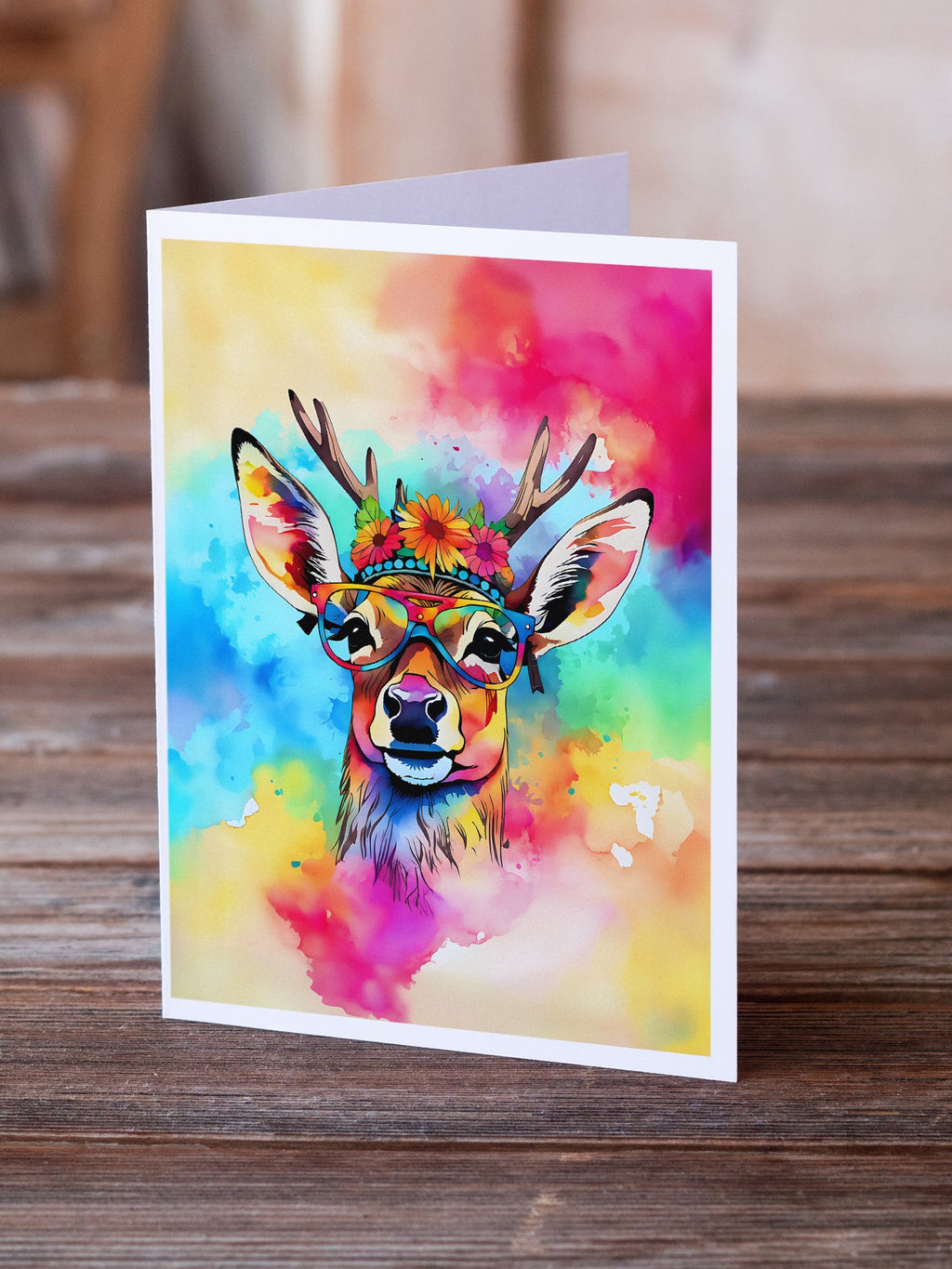 Hippie Animal Deer Greeting Cards Pack of 8 Blank Cards with Envelopes Whimsical A7 Size 5x7