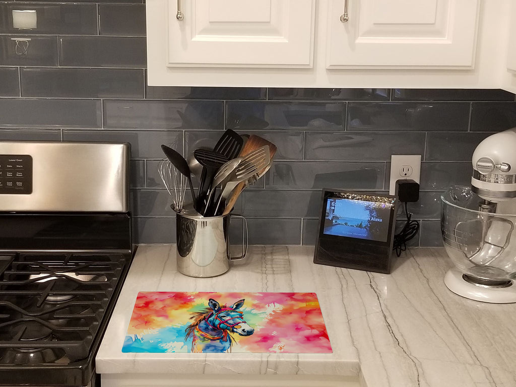 Hippie Animal Donkey Cutting Board Tempered Glass Kitchen Cutting Surface, Heat Resistant Chopping, Non-Slip Feet, Food Prep & Serving