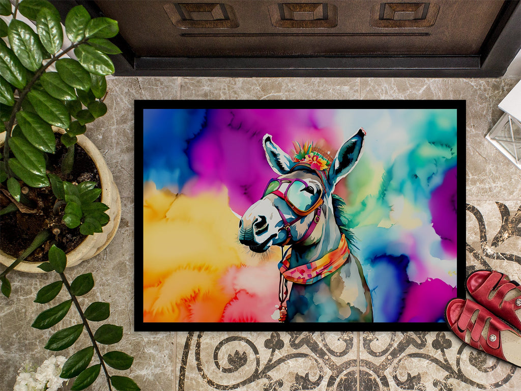 Hippie Animal Donkey Doormat Indoor Outdoor 24H X 36W Front Door Mat Rugs for Entryway, Non Slip Washable Low Pile,