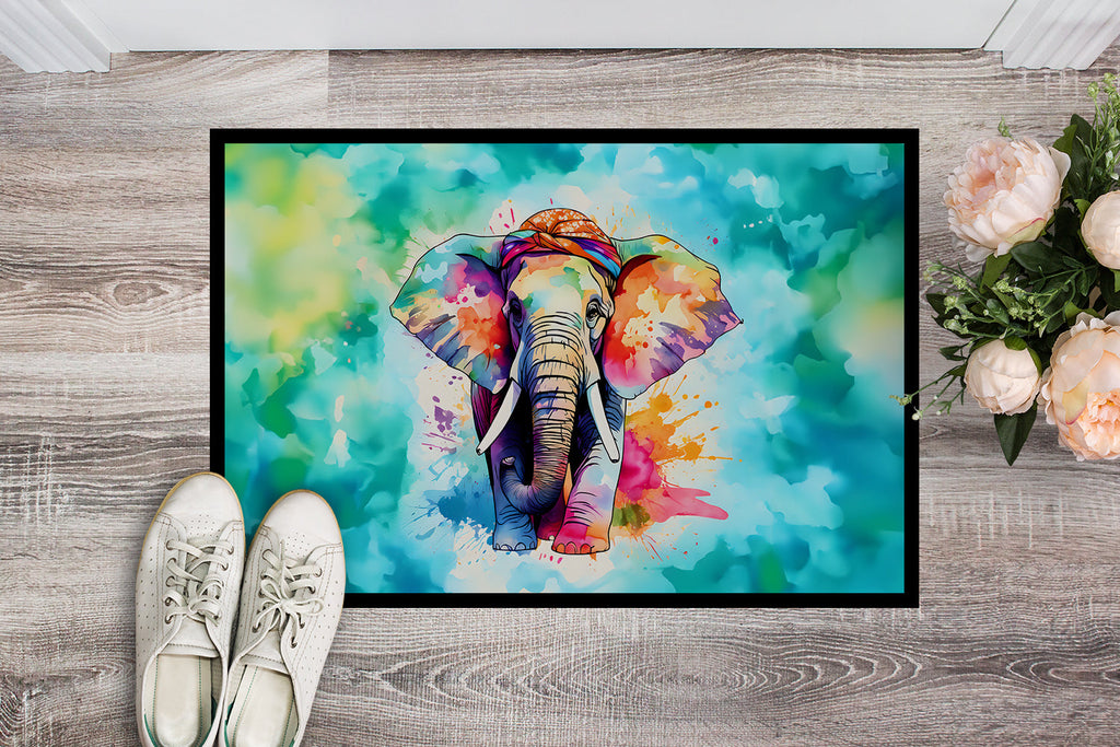 Hippie Animal Elephant Doormat Indoor Outdoor 24H X 36W Front Door Mat Rugs for Entryway, Non Slip Washable Low Pile,