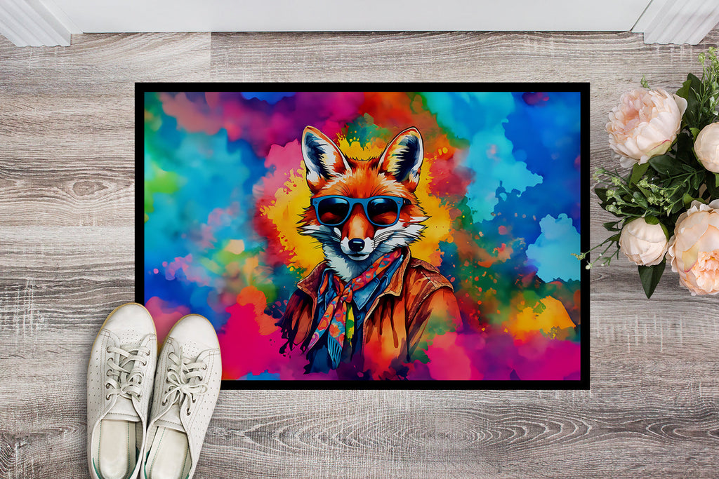 Hippie Animal Fox Doormat Indoor Outdoor 24H X 36W Front Door Mat Rugs for Entryway, Non Slip Washable Low Pile,