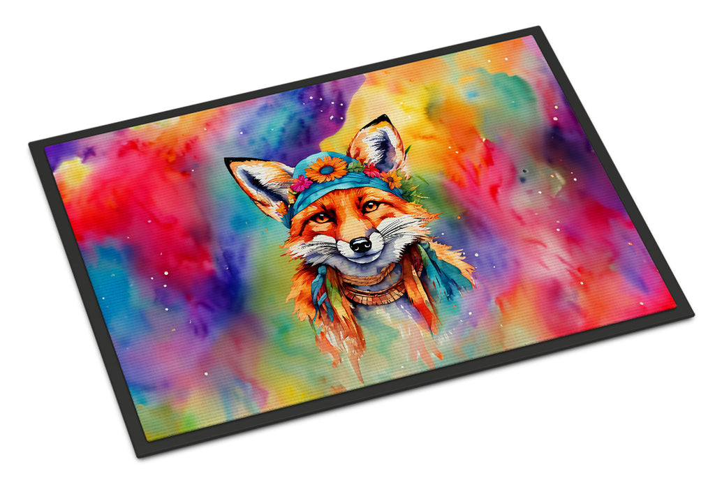 Hippie Animal Fox Doormat Indoor Outdoor 24H X 36W Front Door Mat Rugs for Entryway, Non Slip Washable Low Pile,