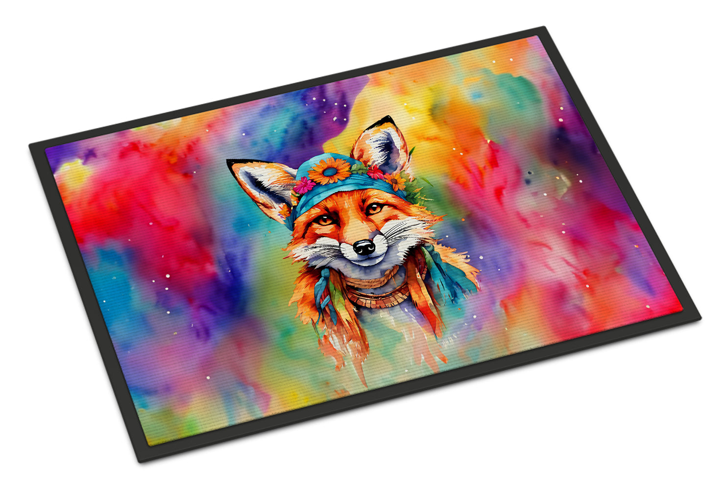 Hippie Animal Fox Doormat Indoor Outdoor 24H X 36W Front Door Mat Rugs for Entryway, Non Slip Washable Low Pile,