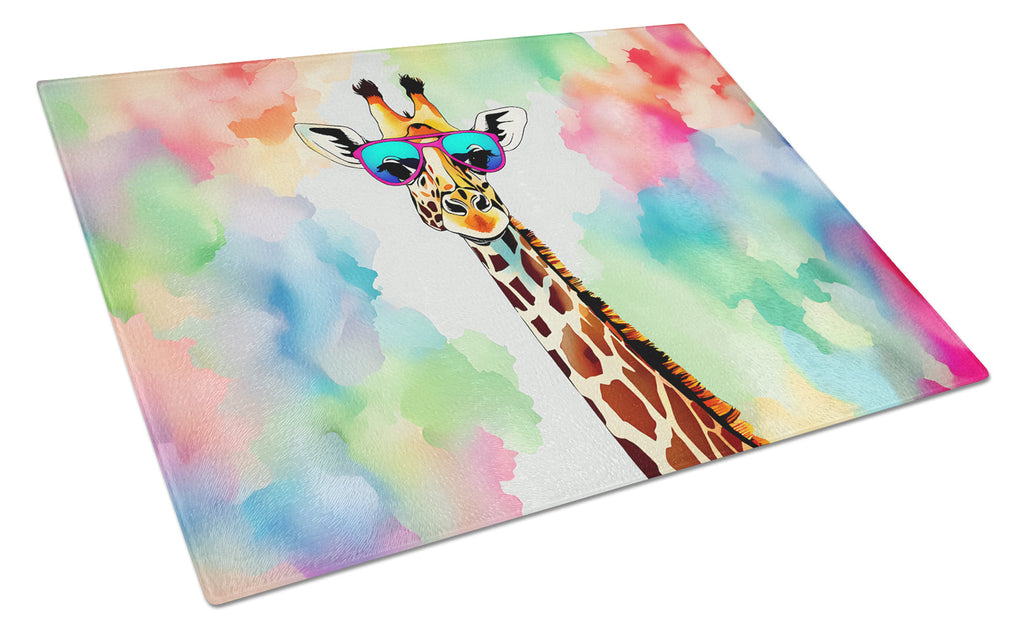 Hippie Animal Giraffe Cutting Board Tempered Glass Kitchen Cutting Surface, Heat Resistant Chopping, Non-Slip Feet, Food Prep & Serving