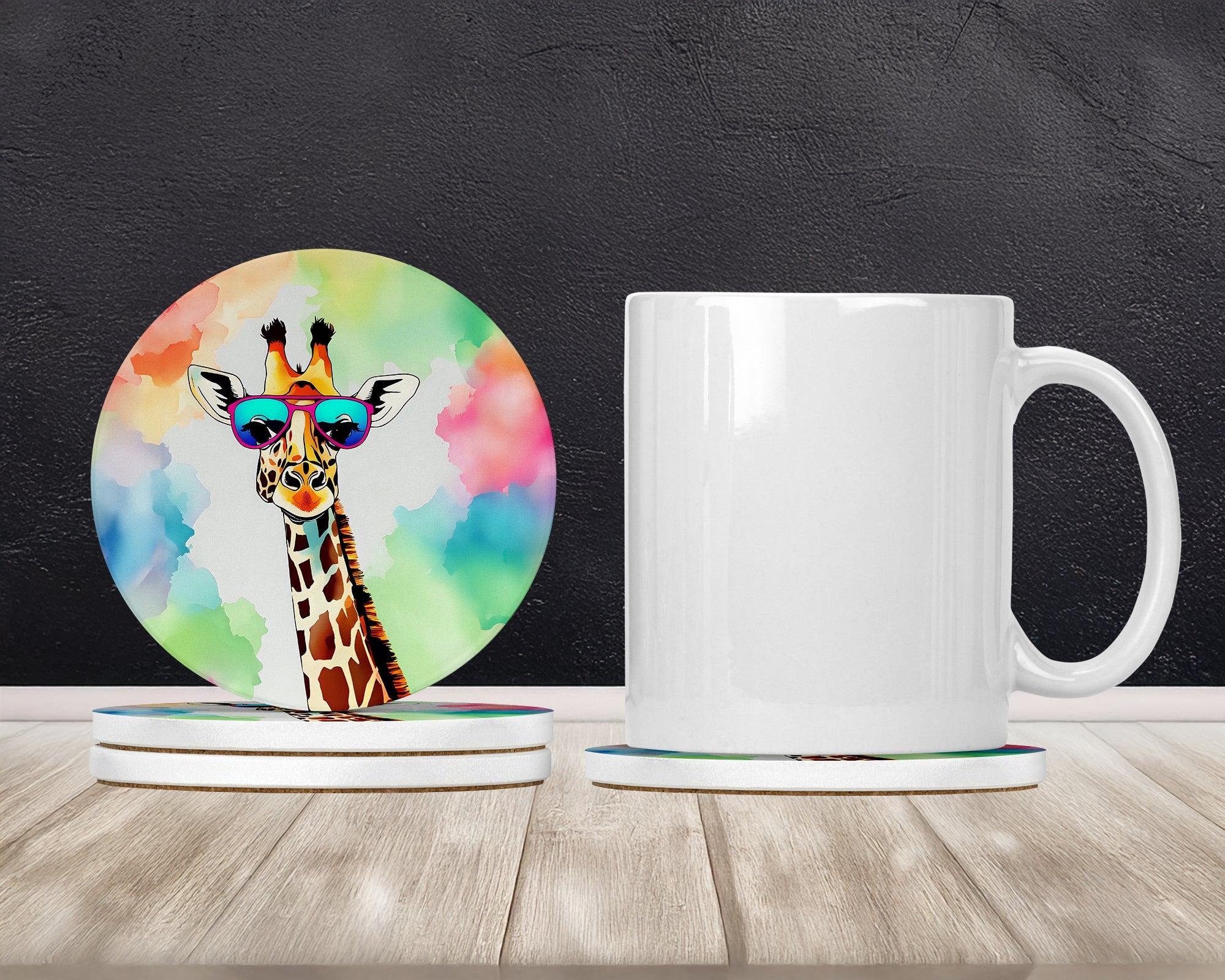 Hippie Animal Giraffe Large Sandstone Coasters Pack of 4 Absorbent Round Coasters Decor Gifts for Men or Women, 4 in, Multicolor