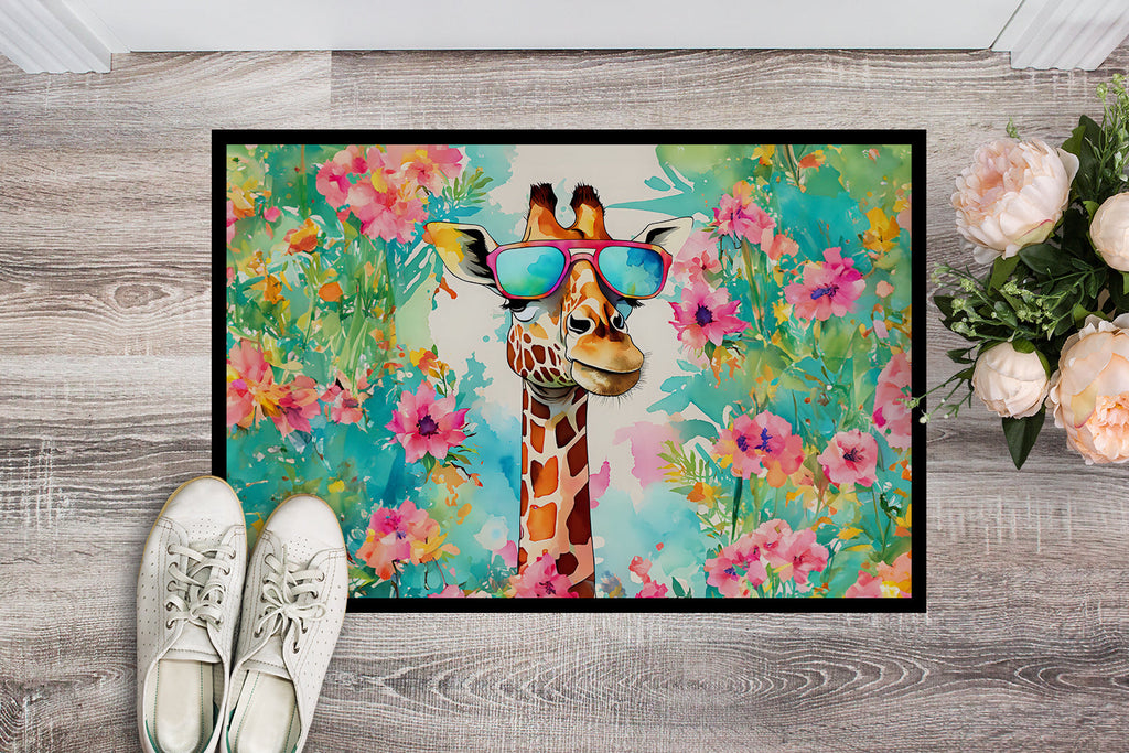 Hippie Animal Giraffe Doormat Indoor Outdoor 18H X 27W Front Door Mat Rugs for Entryway, Non Slip Washable