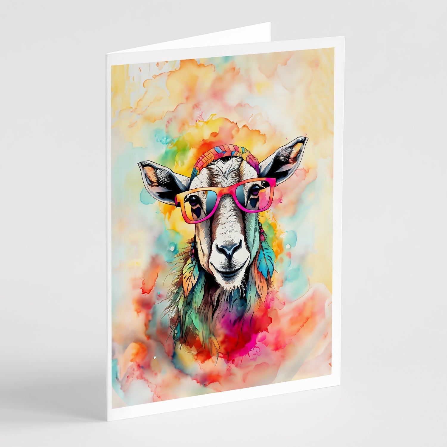 Hippie Animal Goat Greeting Cards Pack of 8 Blank Cards with Envelopes Whimsical A7 Size 5x7