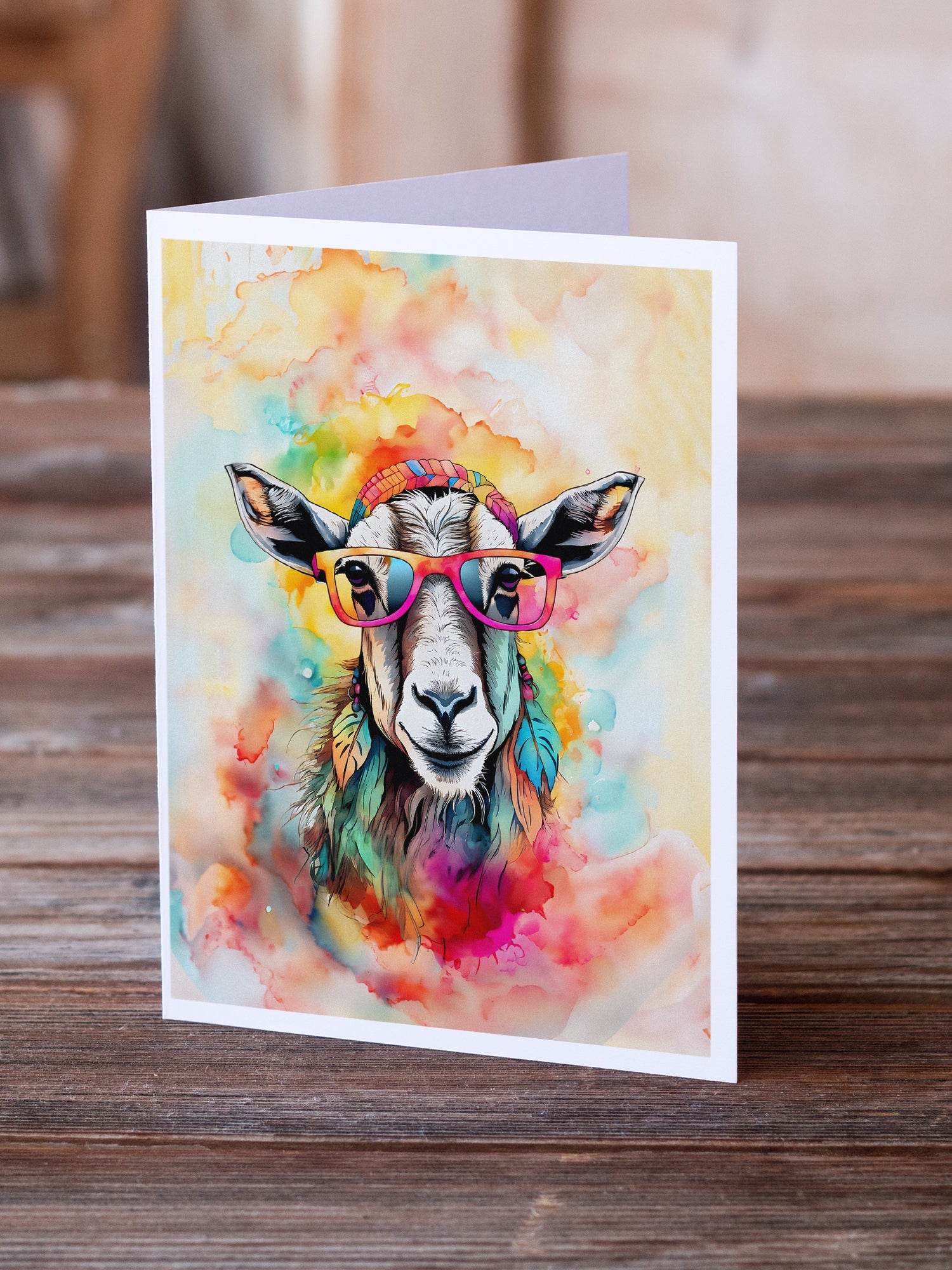 Hippie Animal Goat Greeting Cards Pack of 8 Blank Cards with Envelopes Whimsical A7 Size 5x7