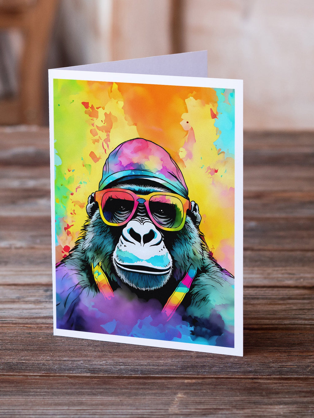 Hippie Animal Gorilla Greeting Cards Pack of 8 Blank Cards with Envelopes Whimsical A7 Size 5x7