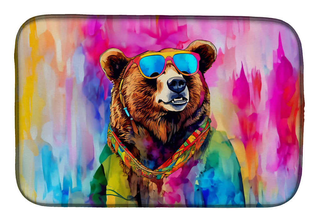 Hippie Animal Grizzly Bear Dish Drying Mat Absorbent Dish Drying Mat Pad for Kitchen Counter Dish Drainer Mat for Countertop, 14 x 21", Multicolor