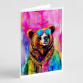 Hippie Animal Grizzly Bear Greeting Cards Pack of 8 Blank Cards with Envelopes Whimsical A7 Size 5x7