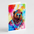 Hippie Animal Grizzly Bear Greeting Cards Pack of 8 Blank Cards with Envelopes Whimsical A7 Size 5x7