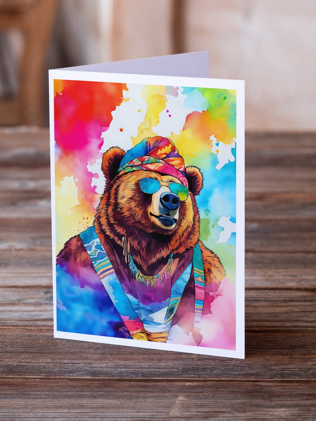 Hippie Animal Grizzly Bear Greeting Cards Pack of 8 Blank Cards with Envelopes Whimsical A7 Size 5x7