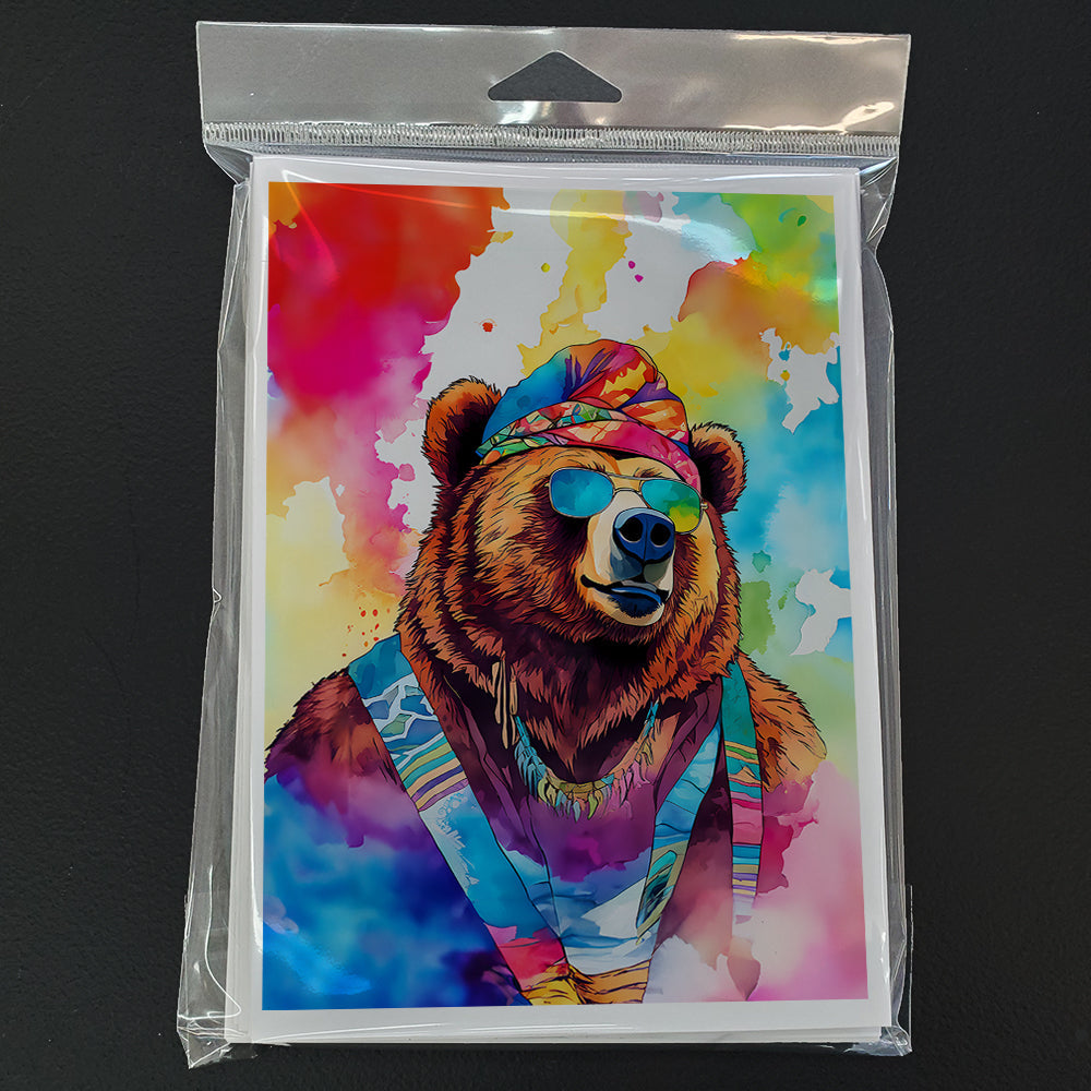 Hippie Animal Grizzly Bear Greeting Cards Pack of 8 Blank Cards with Envelopes Whimsical A7 Size 5x7