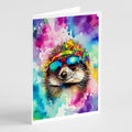 Hippie Animal Hedgehog Greeting Cards Pack of 8 Blank Cards with Envelopes Whimsical A7 Size 5x7