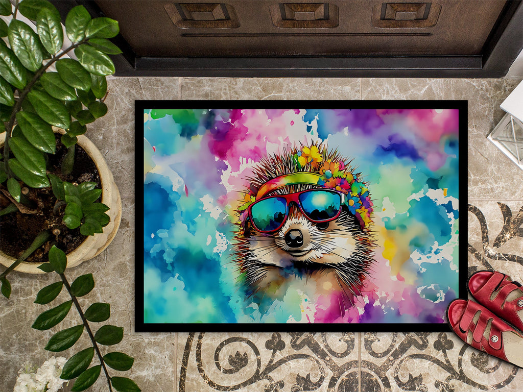 Hippie Animal Hedgehog Doormat Indoor Outdoor 24H X 36W Front Door Mat Rugs for Entryway, Non Slip Washable Low Pile,