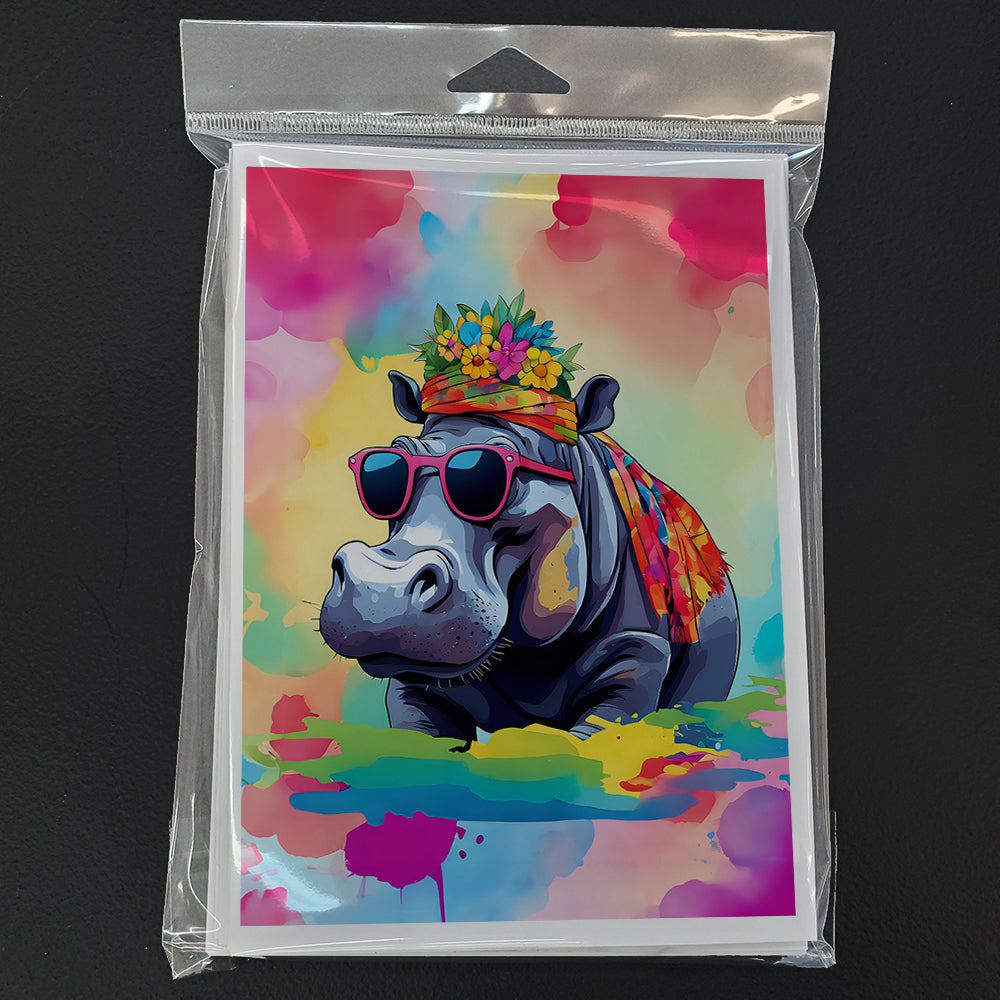 Hippie Animal Hippopotamus Greeting Cards Pack of 8 Blank Cards with Envelopes Whimsical A7 Size 5x7