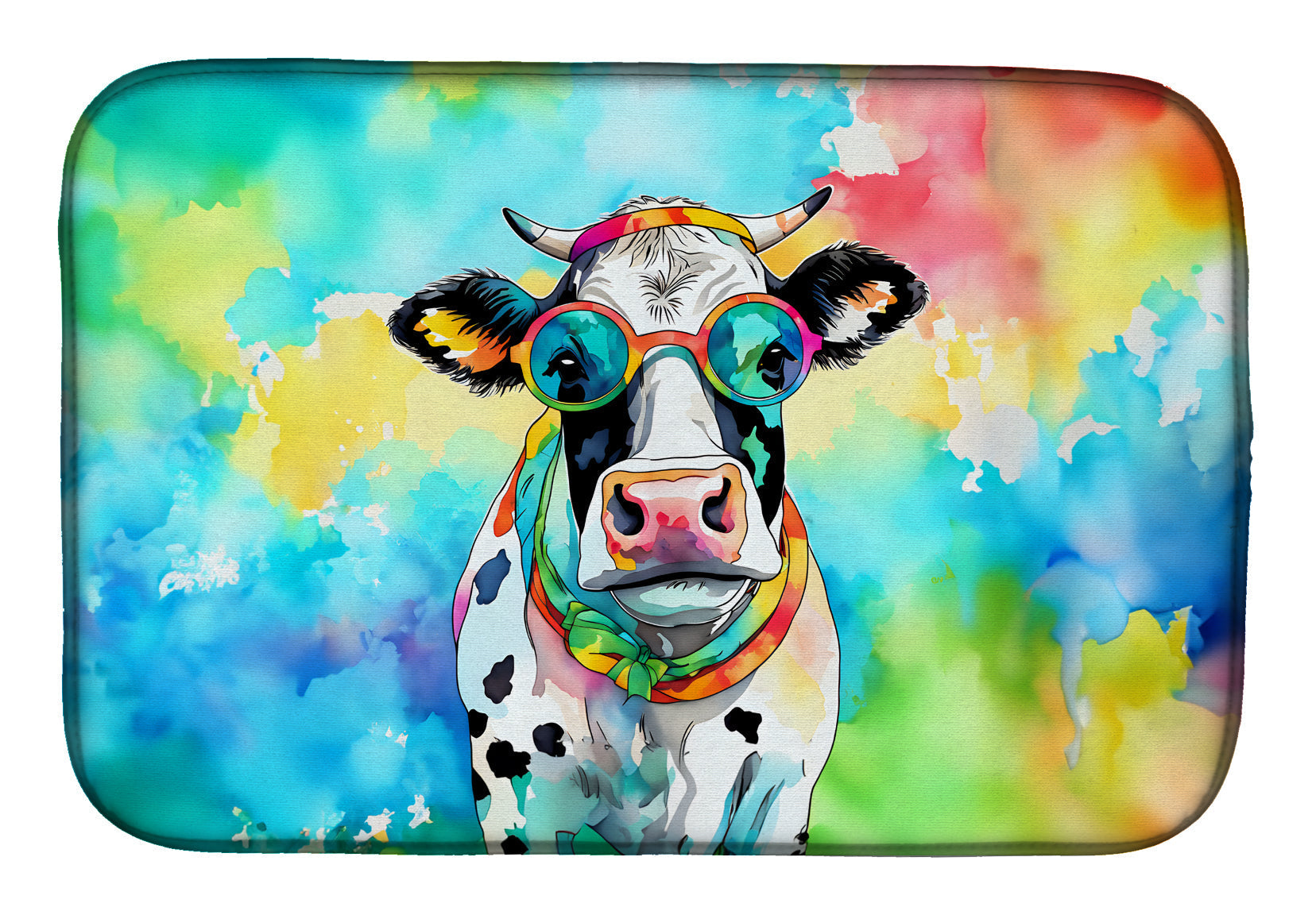 Hippie Animal Cow Dish Drying Mat Absorbent Dish Drying Mat Pad for Kitchen Counter Dish Drainer Mat for Countertop, 14 x 21", Multicolor
