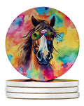 Hippie Animal Horse Large Sandstone Coasters Pack of 4 Absorbent Round Coasters Decor Gifts for Men or Women, 4 in, Multicolor