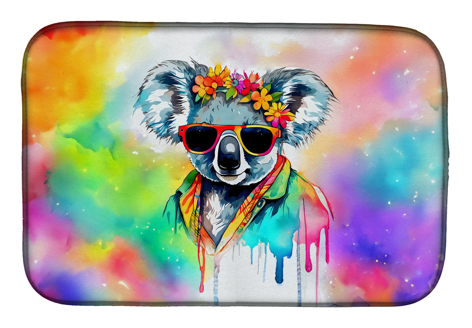 Hippie Animal Koala Dish Drying Mat Absorbent Dish Drying Mat Pad for Kitchen Counter Dish Drainer Mat for Countertop, 14 x 21", Multicolor