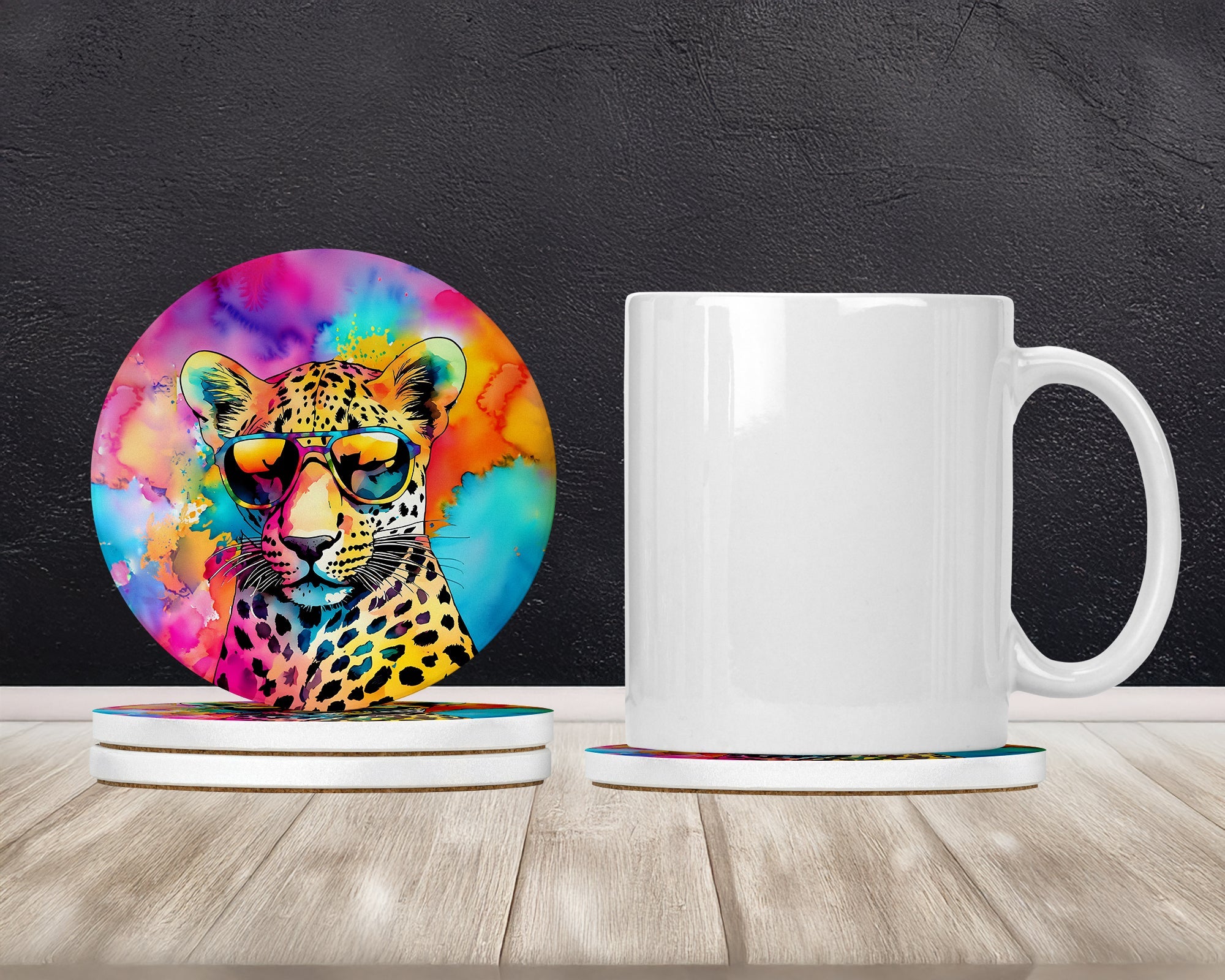 Hippie Animal Leopard Large Sandstone Coasters Pack of 4 Absorbent Round Coasters Decor Gifts for Men or Women, 4 in, Multicolor