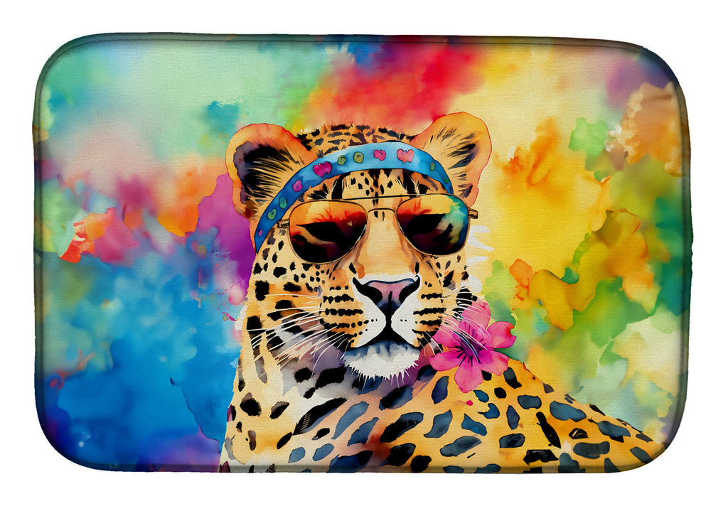Hippie Animal Leopard Dish Drying Mat Absorbent Dish Drying Mat Pad for Kitchen Counter Dish Drainer Mat for Countertop, 14 x 21", Multicolor