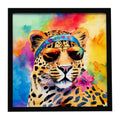 Hippie Animal Leopard Framed Metal Print Bathroom, Kitchen, Office, Home Decor Wall Art Ready to Hang, Square, 8X8
