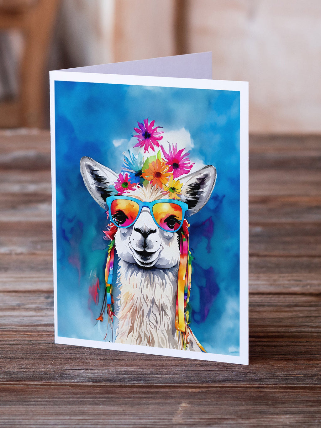 Hippie Animal Llama Greeting Cards Pack of 8 Blank Cards with Envelopes Whimsical A7 Size 5x7