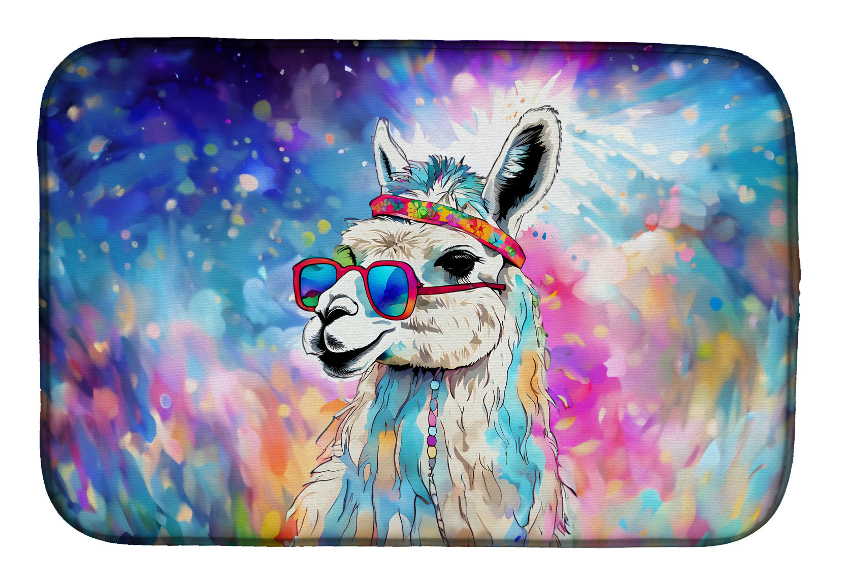 Hippie Animal Llama Dish Drying Mat Absorbent Dish Drying Mat Pad for Kitchen Counter Dish Drainer Mat for Countertop, 14 x 21", Multicolor