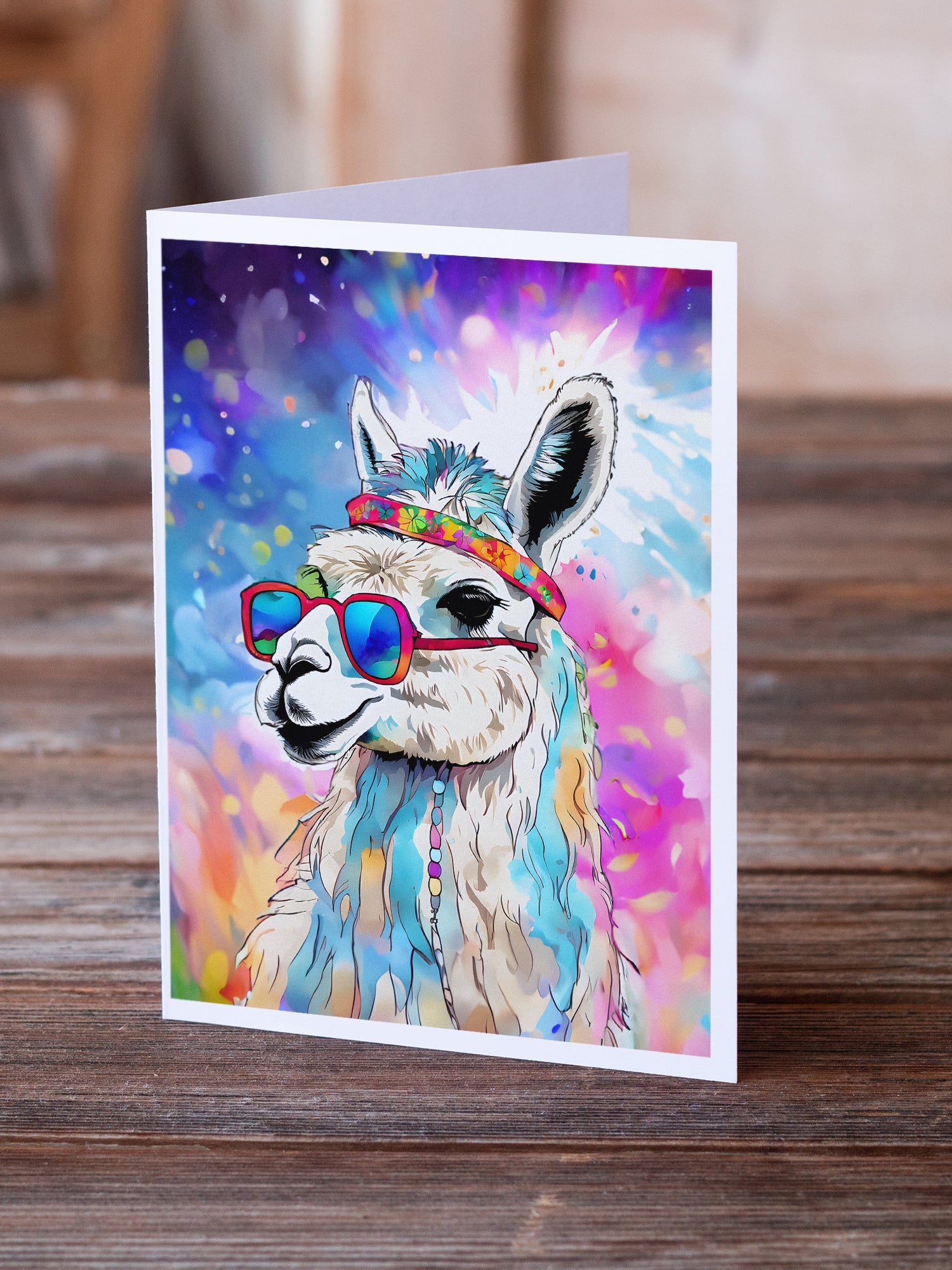 Hippie Animal Llama Greeting Cards Pack of 8 Blank Cards with Envelopes Whimsical A7 Size 5x7