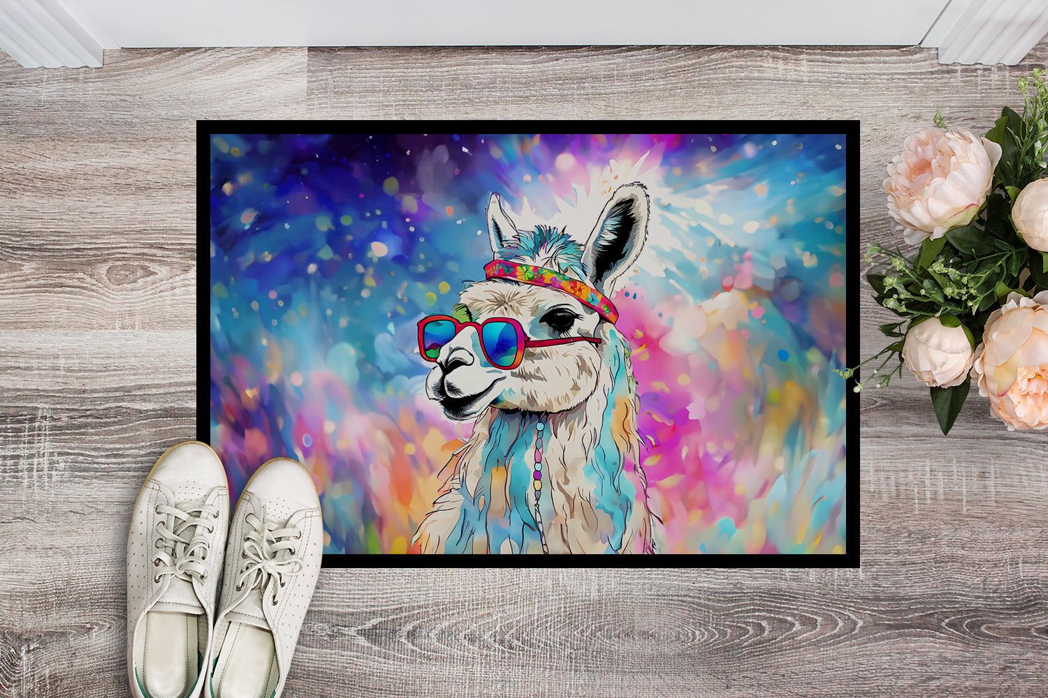 Hippie Animal Llama Doormat Indoor Outdoor 24H X 36W Front Door Mat Rugs for Entryway, Non Slip Washable Low Pile,