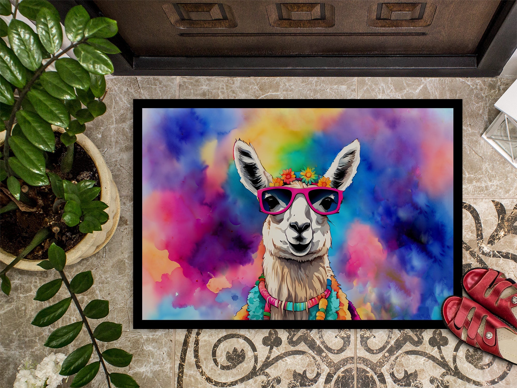 Hippie Animal Llama Doormat Indoor Outdoor 18H X 27W Front Door Mat Rugs for Entryway, Non Slip Washable