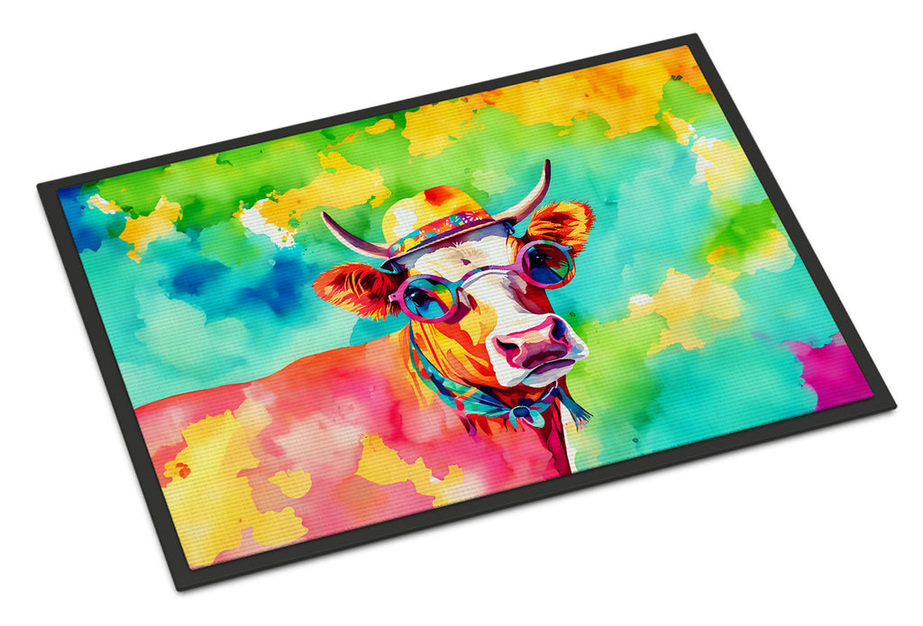 Hippie Animal Malvi Cow Doormat Indoor Outdoor 18H X 27W Front Door Mat Rugs for Entryway, Non Slip Washable
