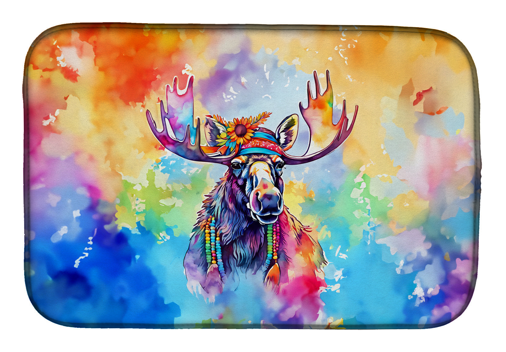 Hippie Animal Moose Dish Drying Mat Absorbent Dish Drying Mat Pad for Kitchen Counter Dish Drainer Mat for Countertop, 14 x 21", Multicolor