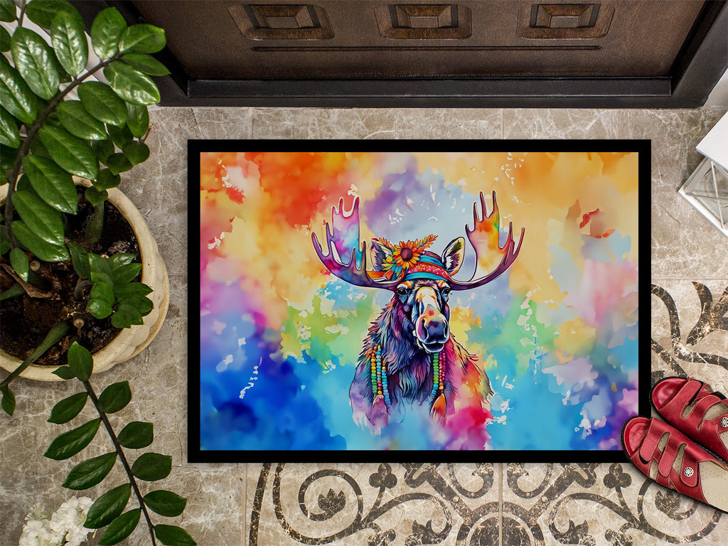 Hippie Animal Moose Doormat Indoor Outdoor 18H X 27W Front Door Mat Rugs for Entryway, Non Slip Washable