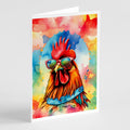 Hippie Animal Red Rooster Greeting Cards Pack of 8 Blank Cards with Envelopes Whimsical A7 Size 5x7